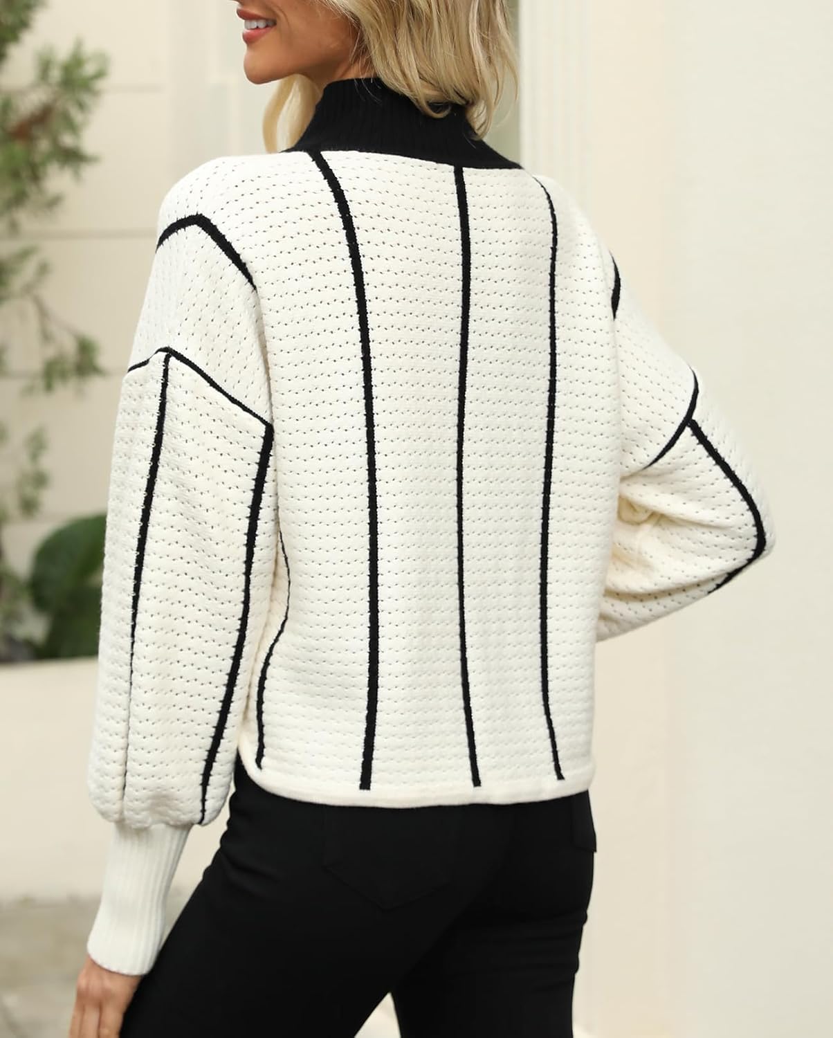 Ladyful Women's Cropped Cardigan Sweater Tie Front Striped Long Sleeve Crochet Tops Fall Trendy Knit Outfits - Image 2