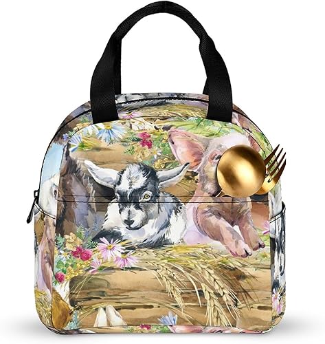 Miniatura 4 de Bolsa de almuerzo de gran capacidad para conservar el calor, bolsa de comida portátil para mujeres y hombres, compatible con animales de acuarela,