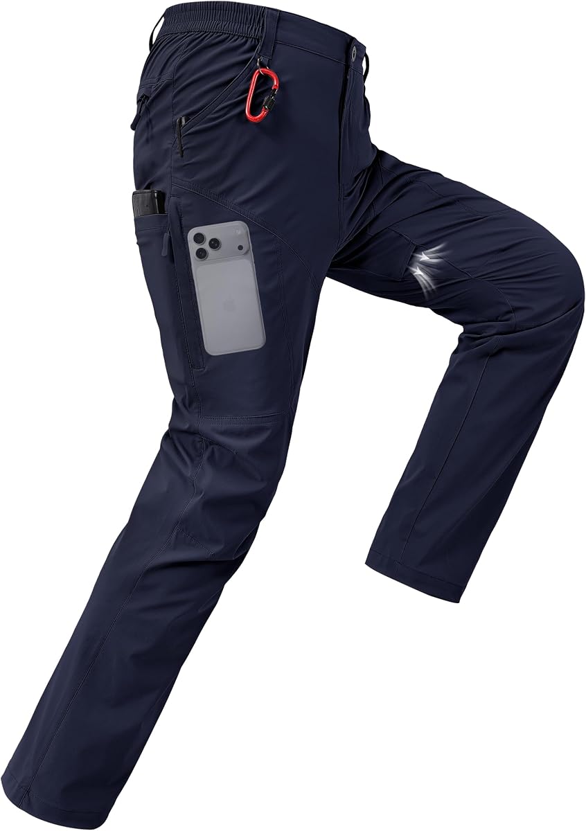 CNBQDD Mens Hiking Pants Quick Dry Water Resistant Lightweight Nylon Cargo Pants Breathable Work Travel Pants with 6 Pockets