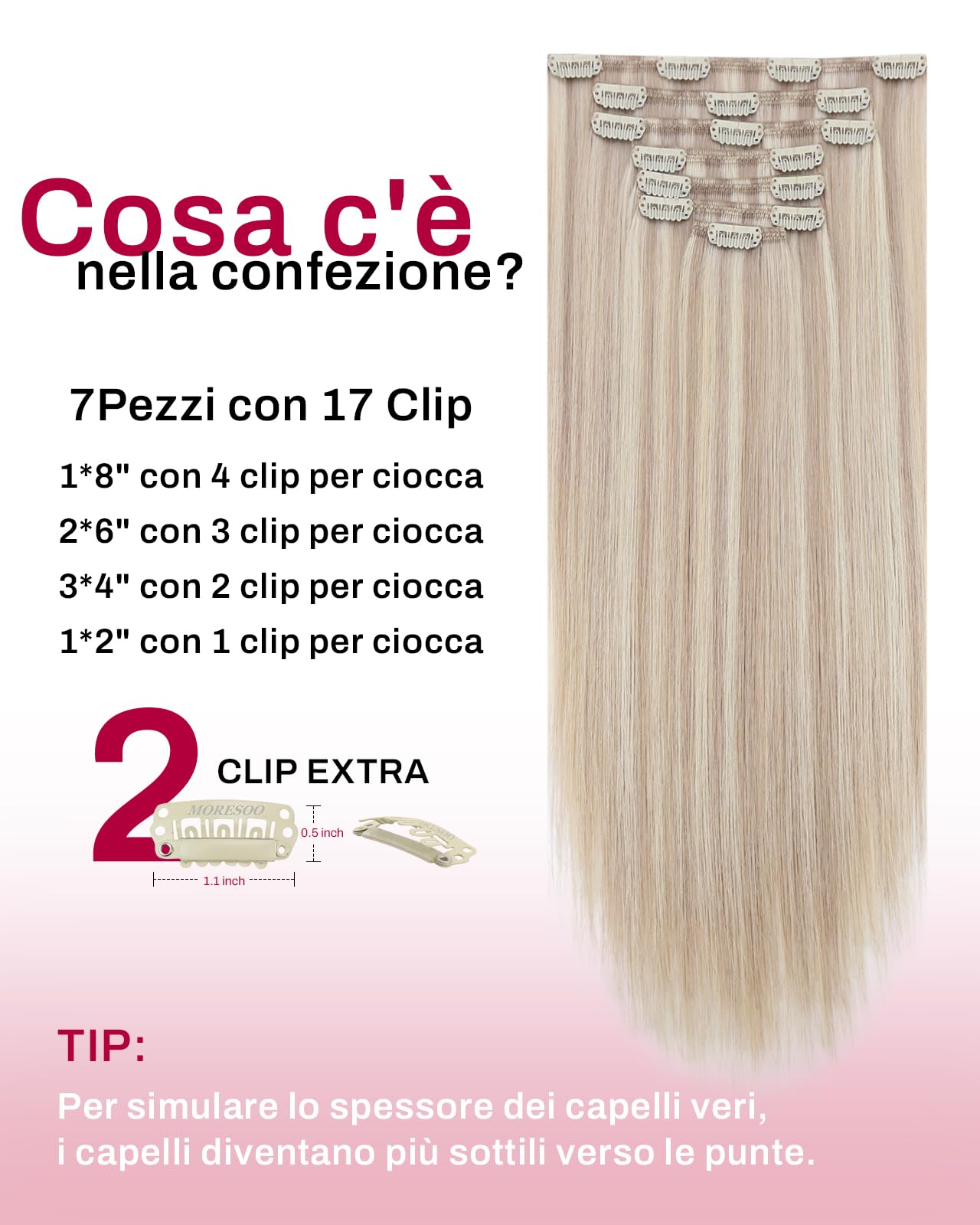 Moresoo Clip in Hair Extensions Real Human Hair Balayage Medium Brown and Blonde Real Hair Extensions Clip in Human Hair for Women Full Head 22 Inch 7pcs/120g #4/6/613 — view 223