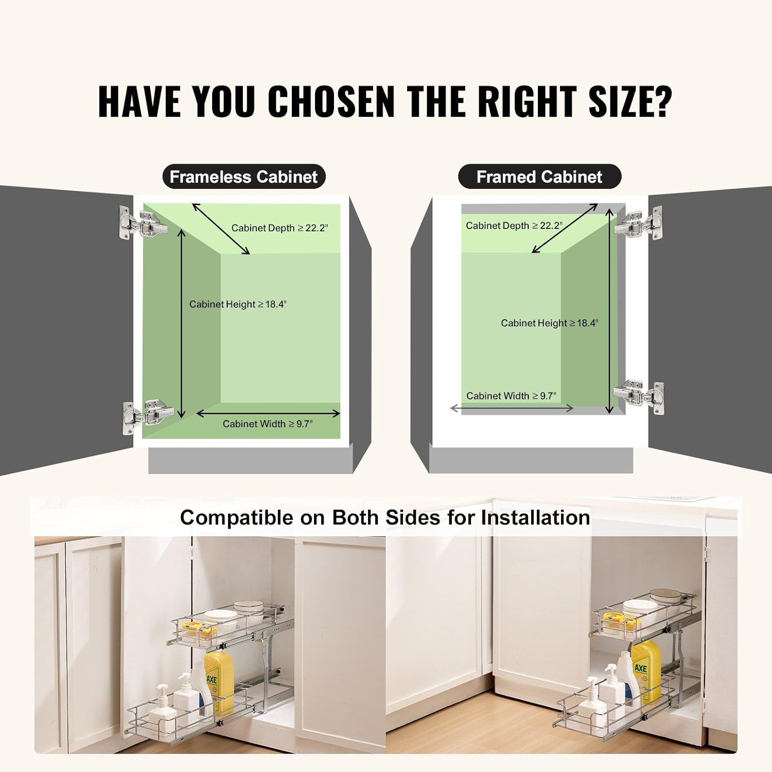 2-Tier Wire Pull Out Cabinet Under Sink Organizer 8.5x21 Inch Drawer Basket