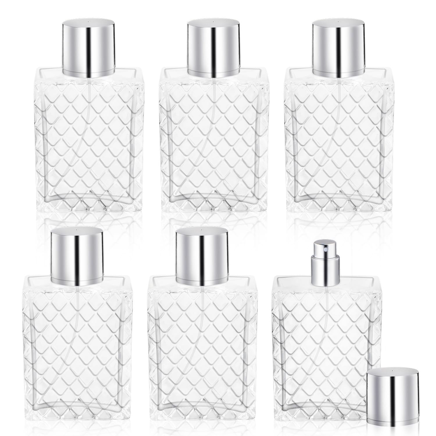 6 Pcs 50ml/1.7oz Glass Perfume Bottles Refillable Spray Bottle Travel Size Makeup Container Atomizer for Essential Oil Liquid - Silver