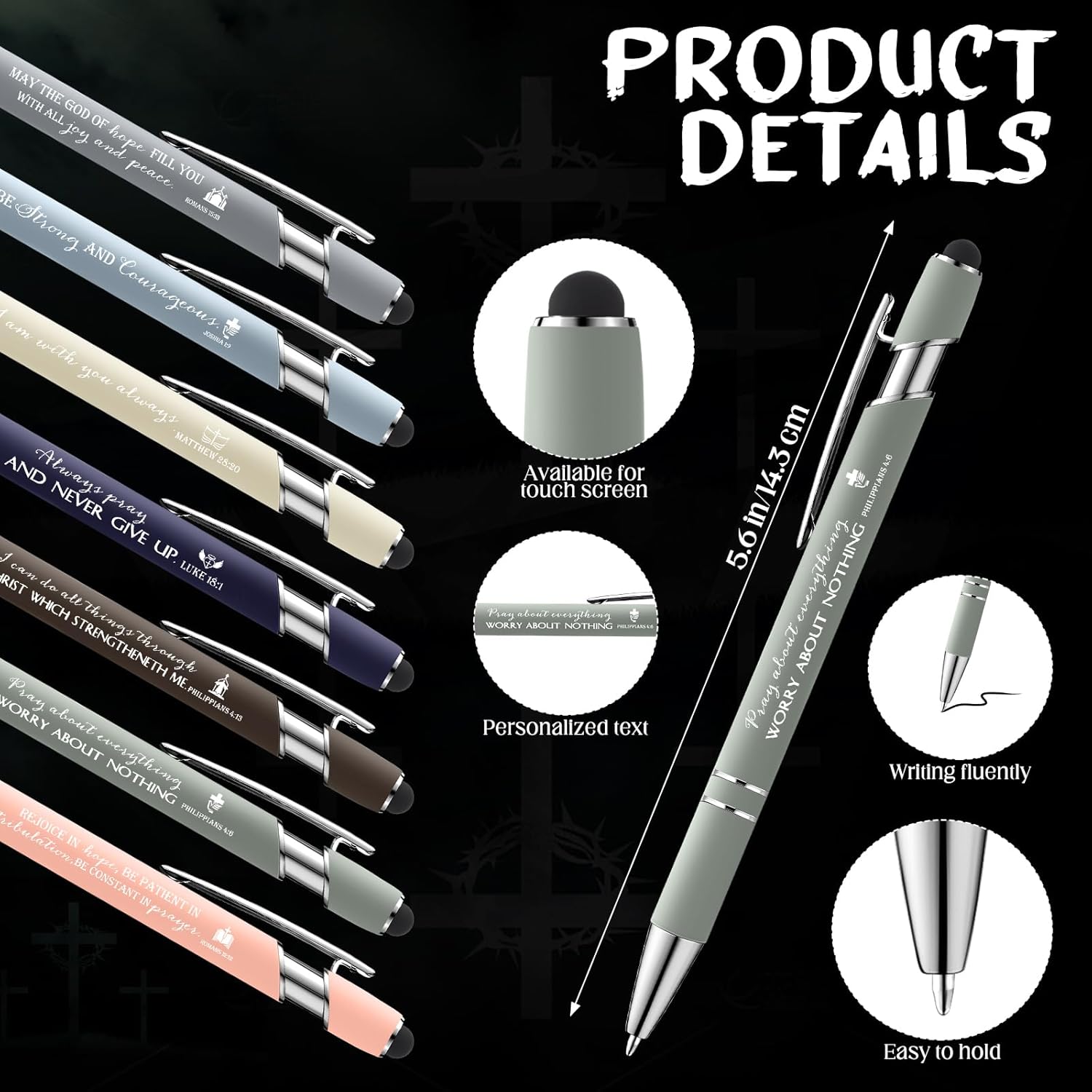 Fumete 42 Pcs Christian Gifts for Church Members Ballpoint Bulk Sunday Gift for Church Stylus with Inspirational Bible Verse Quote Touch Screen Sunday Baptism Party Favor, Ink(Mild Color)