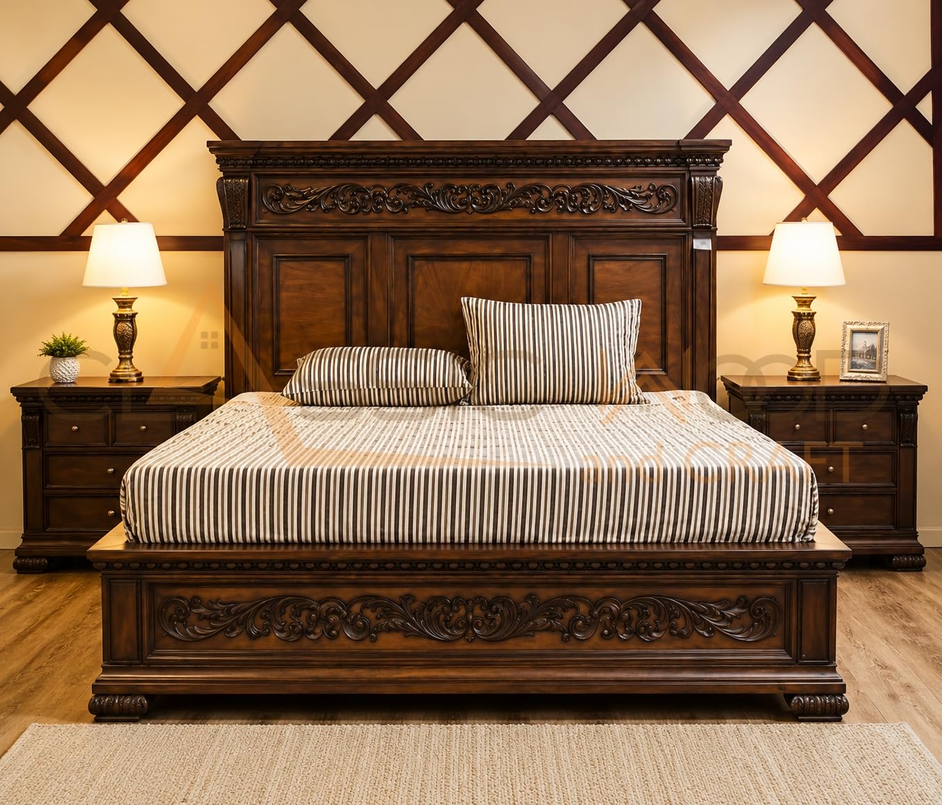 Luxury King Size Bed | Solid Teak Wood Hand-Carved Bed Frame | Antique Victorian Royal Style Wooden Cot | Elegant Bedroom Furniture for Master Bedroom Guest Room & Lounge-picture-14