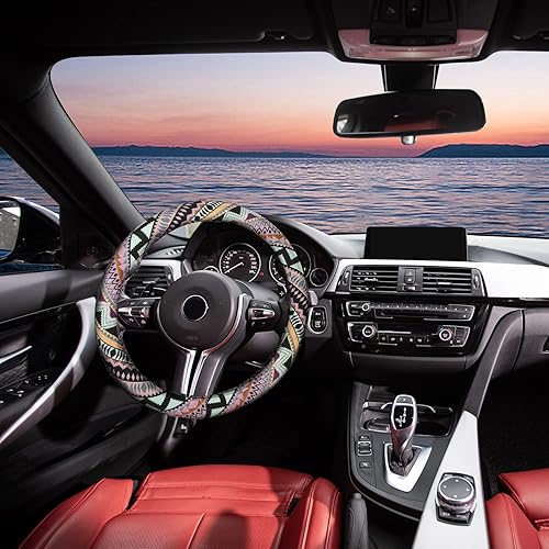 Miniatura 3 de Funda gruesa de gamuza de lino para volante universal de 15 pulgadas con patrón de estilo étnico, Style B