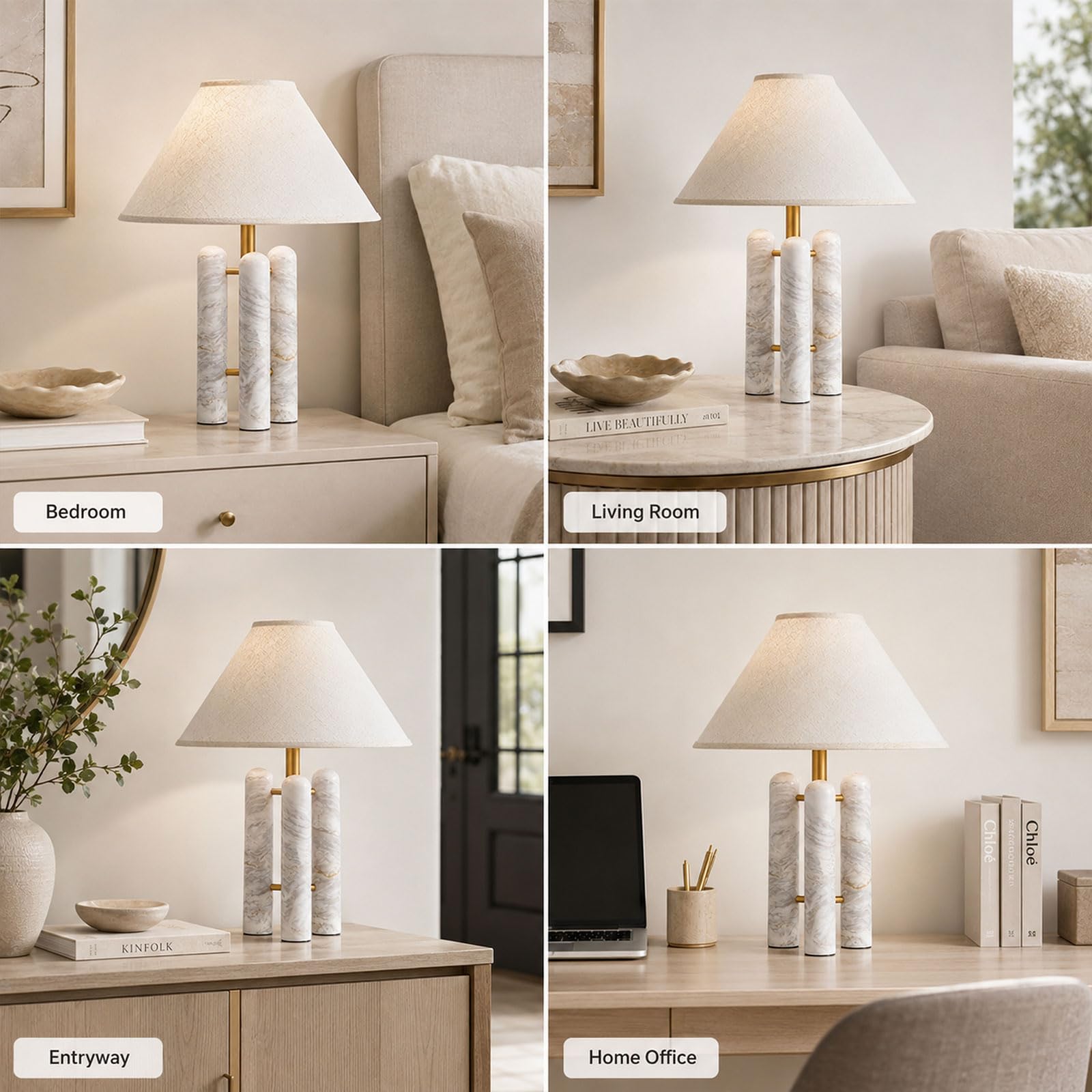 Lampada Da Tavolo In Alabastro Naturale 56 CM, Stile Mid-Century Modern, Vero Marmo; Comodino In Lino E27, Luce Notturna In Pietra A 3 Temperature Per Camera, Soggiorno, Ingresso E Ufficio