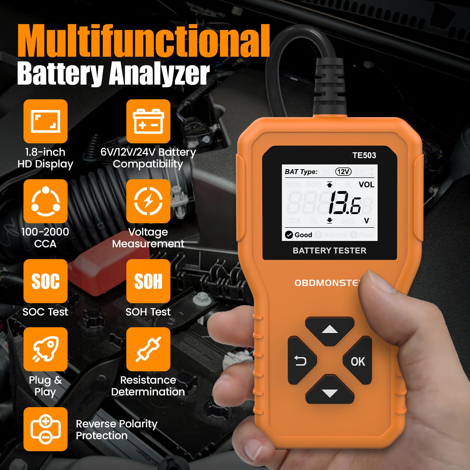 Tester Batteria Auto 6V/12V/24V Professionale 100-2000CCA 2-220Ah Digitale