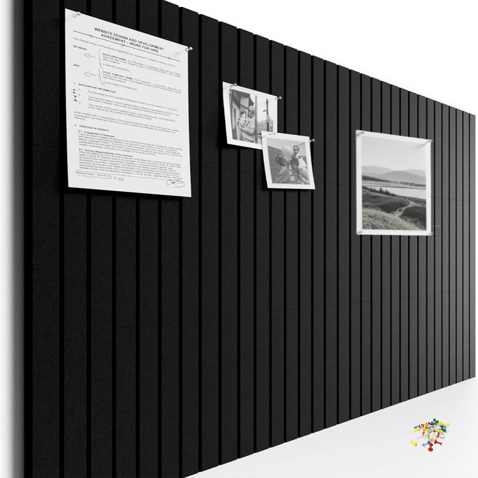 6 Pack Large Felt Wall Tiles,Cork Board Alternative,Bulletin Board Black
