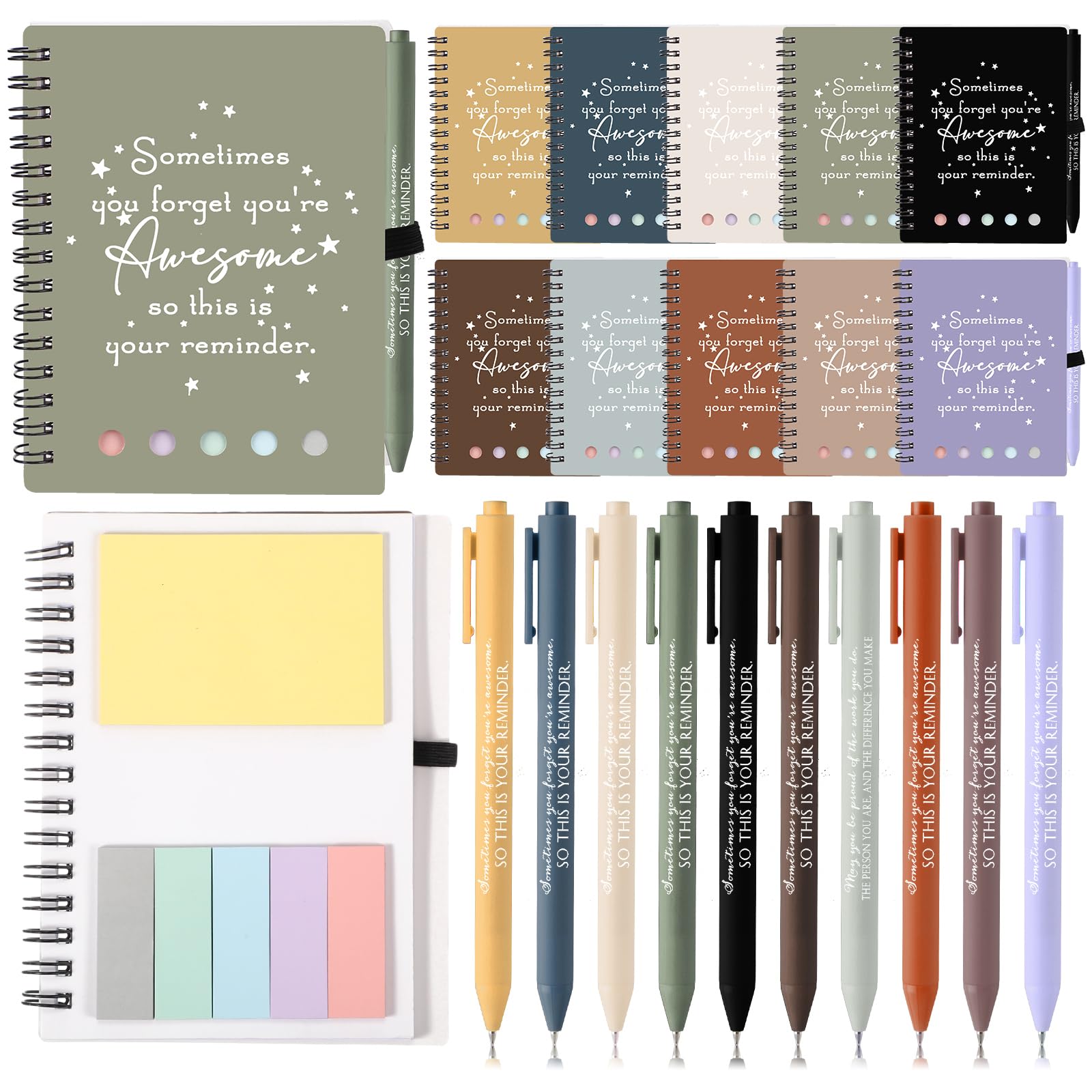 Chuangdi 20 Sets Employee Appreciation Gifts Inspirational Notebook Journal with Sticky Notepad Bamboo Pen Bulk Thank You Gifts for Teacher Staff Team