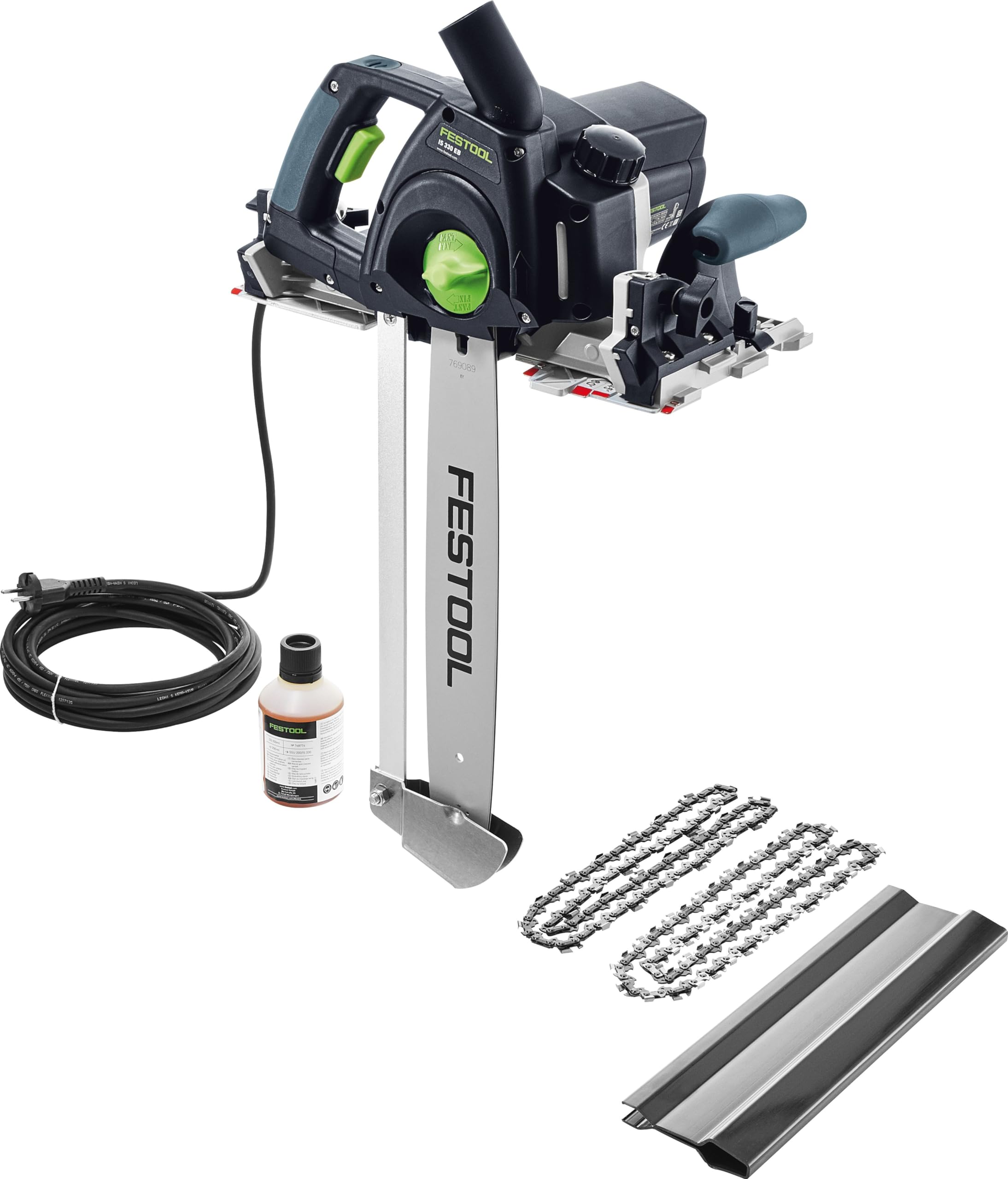 Festool Dämmstoffsäge IS 330 EB - 330 mm Schwertsäge 1600 W - 60° Gehrung | Ideale Kettensäge für Holzfaser, PUR & EPP Dämmstoffe, kompatibel mit Führungsschiene, inkl. Sägeketten & 250 ml Haftöl