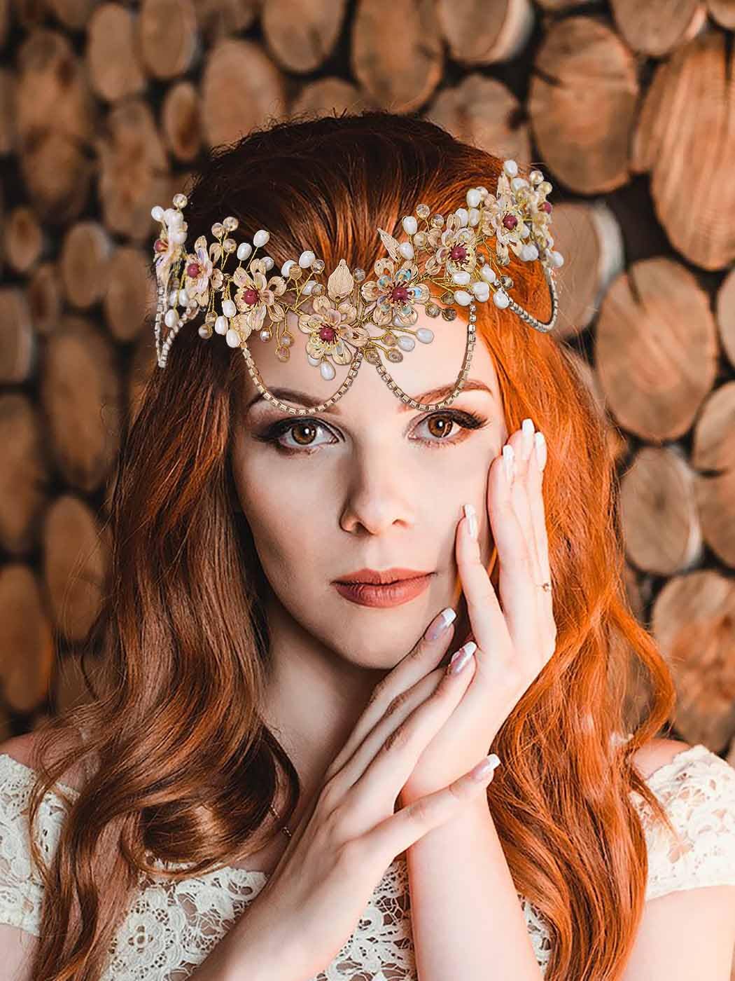 IYOU Rhinestone Fairy Headband Crown Gold Leaf Elf