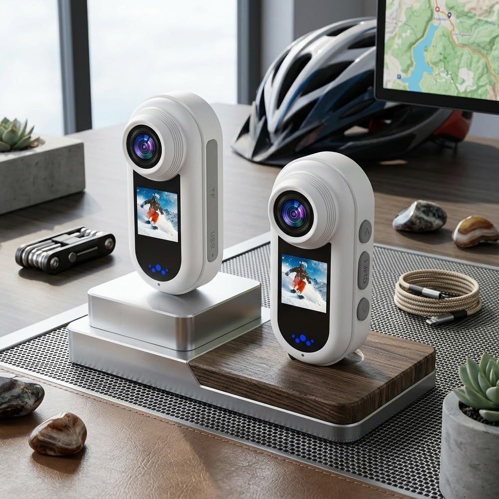Action camera 2K, 1,5 W, magnetica, indossabile, con registrazione a intervalli WiFi, doppio schermo, grandangolo a 140°, rilevazione di movimento, video Vlog per videocamera per ciclismo (bianco)