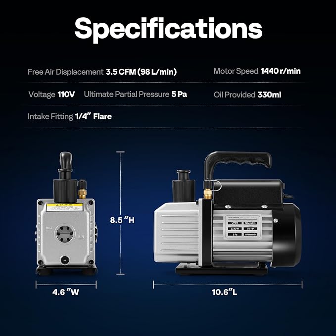 Bomba de Vacío VIVOHOME 3.5 CFM 1/4 HP Monoetapa 110V miniatura 9