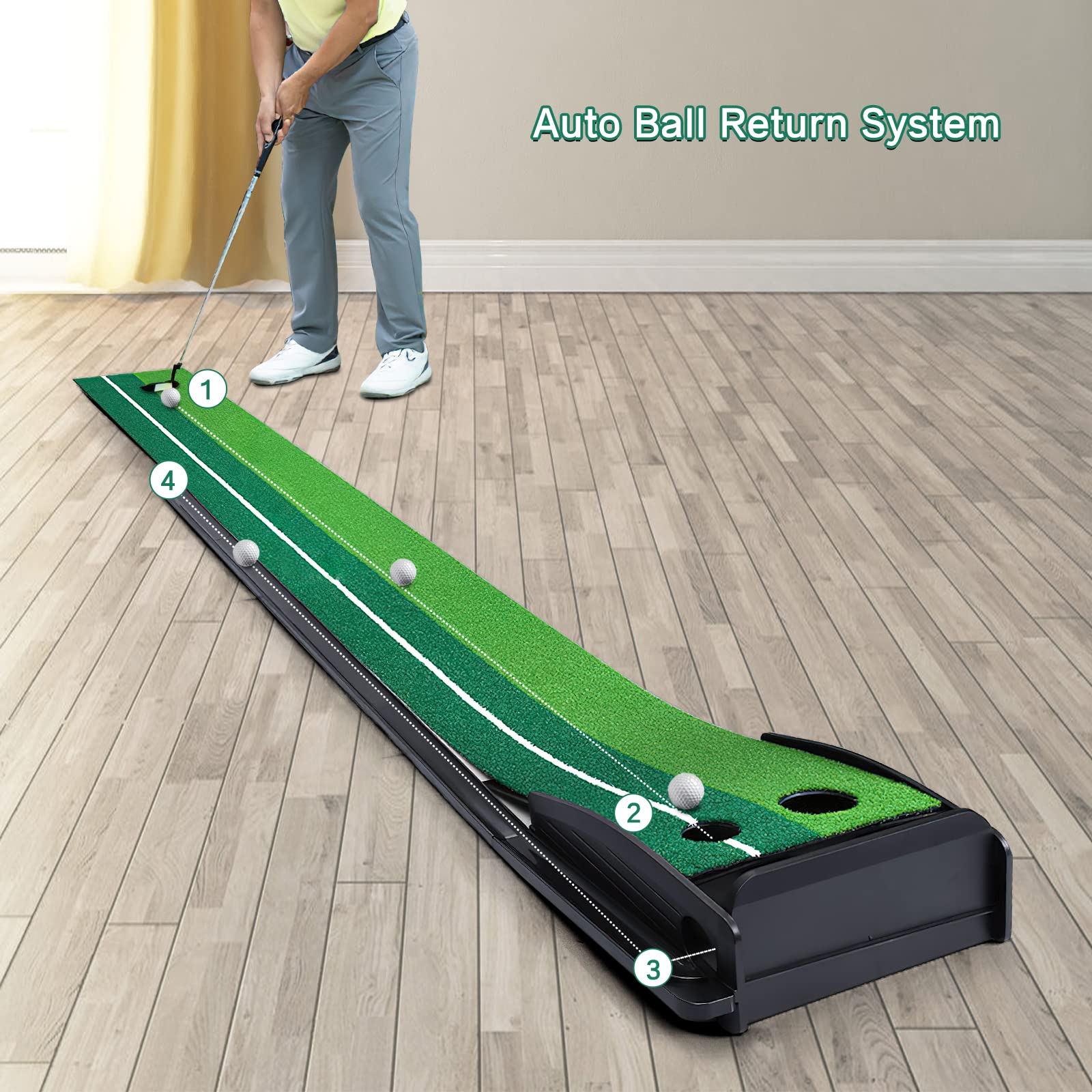 Alfombrilla de golf para el retorno del coche, alfombrilla de entrenamiento de golf de la fisca, alfombrilla de entrenamiento para interior y exterior, con 6 pelotas de golf, la oficina, el gimnasio