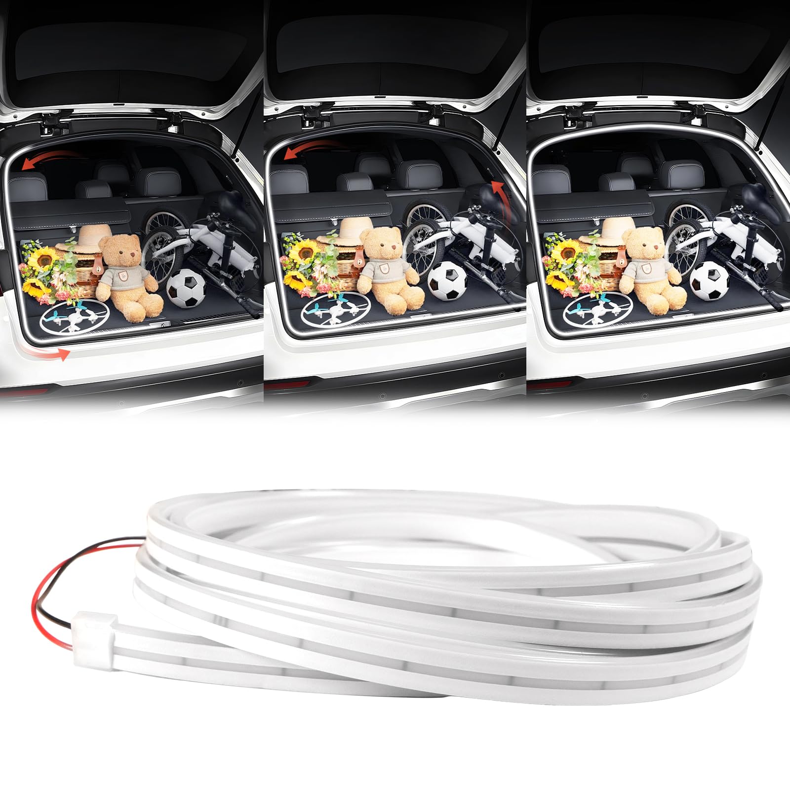 Amélioration Flux Dynamique Bande Lumineuse du Coffre de Voiture, Bande LED Flexible et Découpable, Bandes LED Universelle étanche pour l'intérieur pour SUV, Voiture (Blanc, 158 in)
