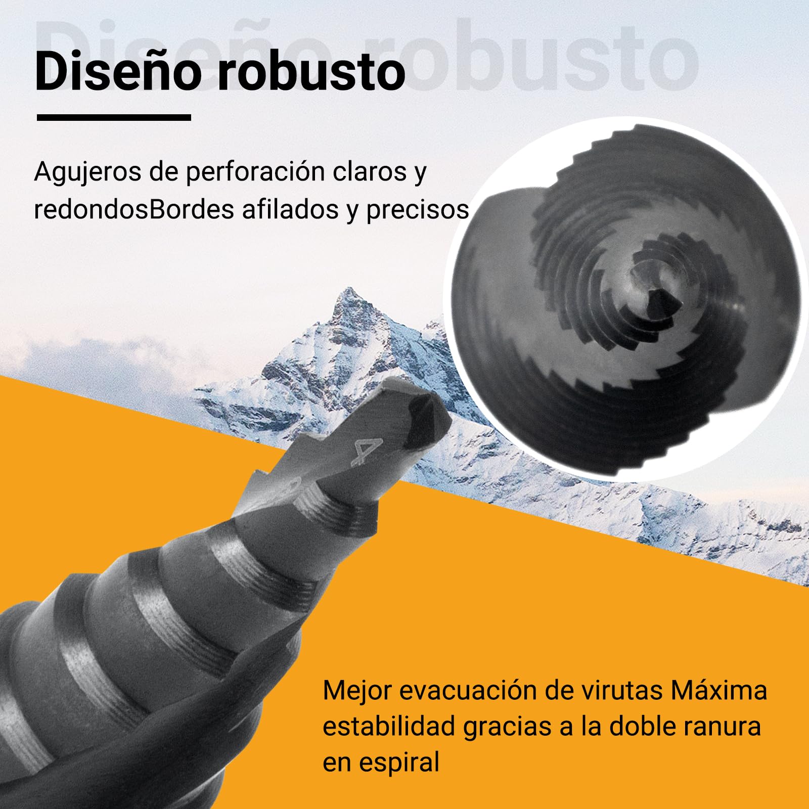 Broca Escalonada M35 AlTiN, 4-32 mm Broca Conica para Metal, 15 Pasos Brocas Escalonadas para Acero Inoxidable, Aluminio, Latón, Metal, Hierro, Madera, Plástico, PVC