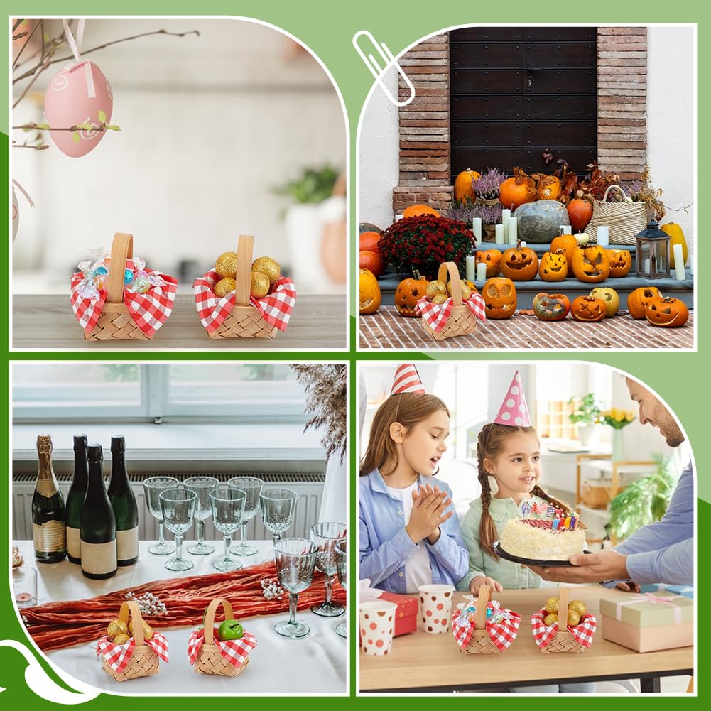 INTERWARM 24 Set Mini Picknickkörbe Aus Gewebtem Stoff Mini Blumen Und Obstkörbchen Mit 40 Stück Seidenpapier Und 24 Organza Geschenktüten Kleine Chips Körbchen Für Und Ostern Partygeschenke