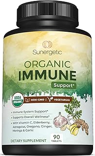 USDA Organic Immune Support Supplement – Organic Immune Health Supplement with Vitamin C, Elderberry, Astragalus, Oregano, Ginger, Moringa & Garlic – Organic Immune System Support - 90 Immune Tablets