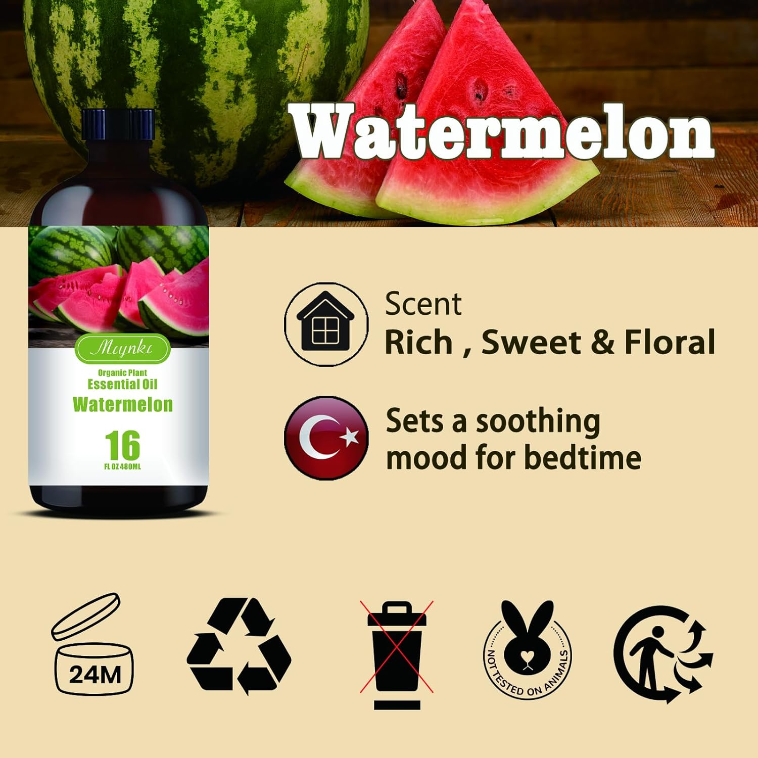 Watermelon Essential Oil – MLYNKL Watermelon Oils 16.33 fl oz for Diffusers, Humidifiers, Massage, DIY Candles, Soap, Cleaning, Home, Yoga, Office, Gifts - 490 ml