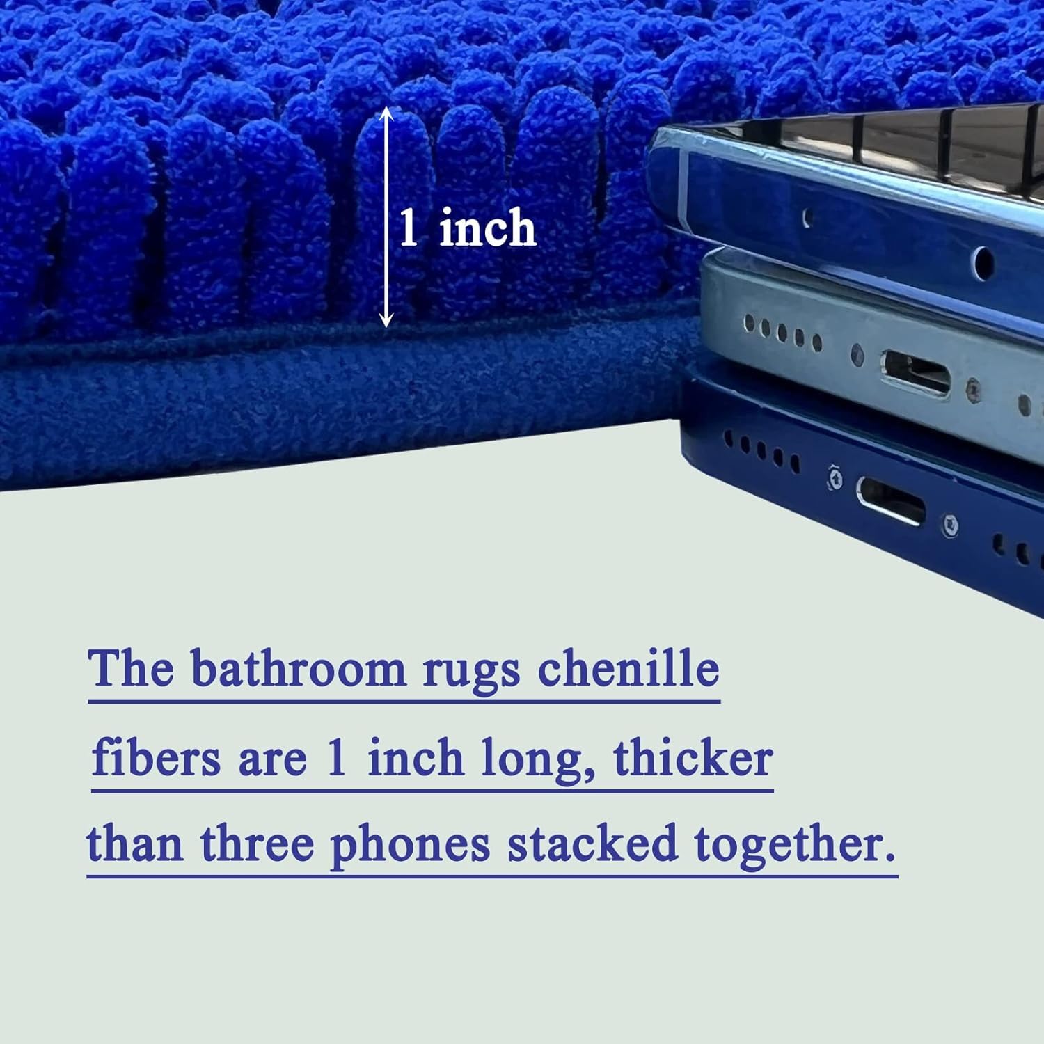 COMPOLICY 3 Piece Bath Mat Set, Royal Blue Non Slip Chenille Bathroom Mats - Image 4