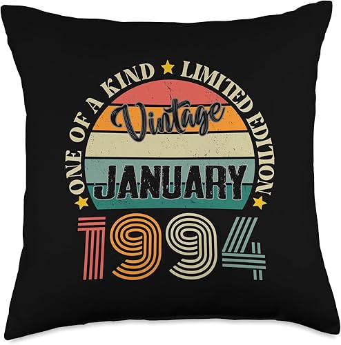 30 Year Old Vintage January 1994 30th Birthday Retro Throw Pillow, 18x18, Multicolor
