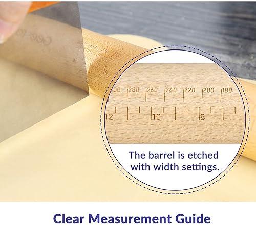 Miniatura 4 de Geesta - Rodillo de madera ajustable con 5 anillos de grosor, mango de rodillo de masa preciso con diseño de prensa y guía de medición para hornear