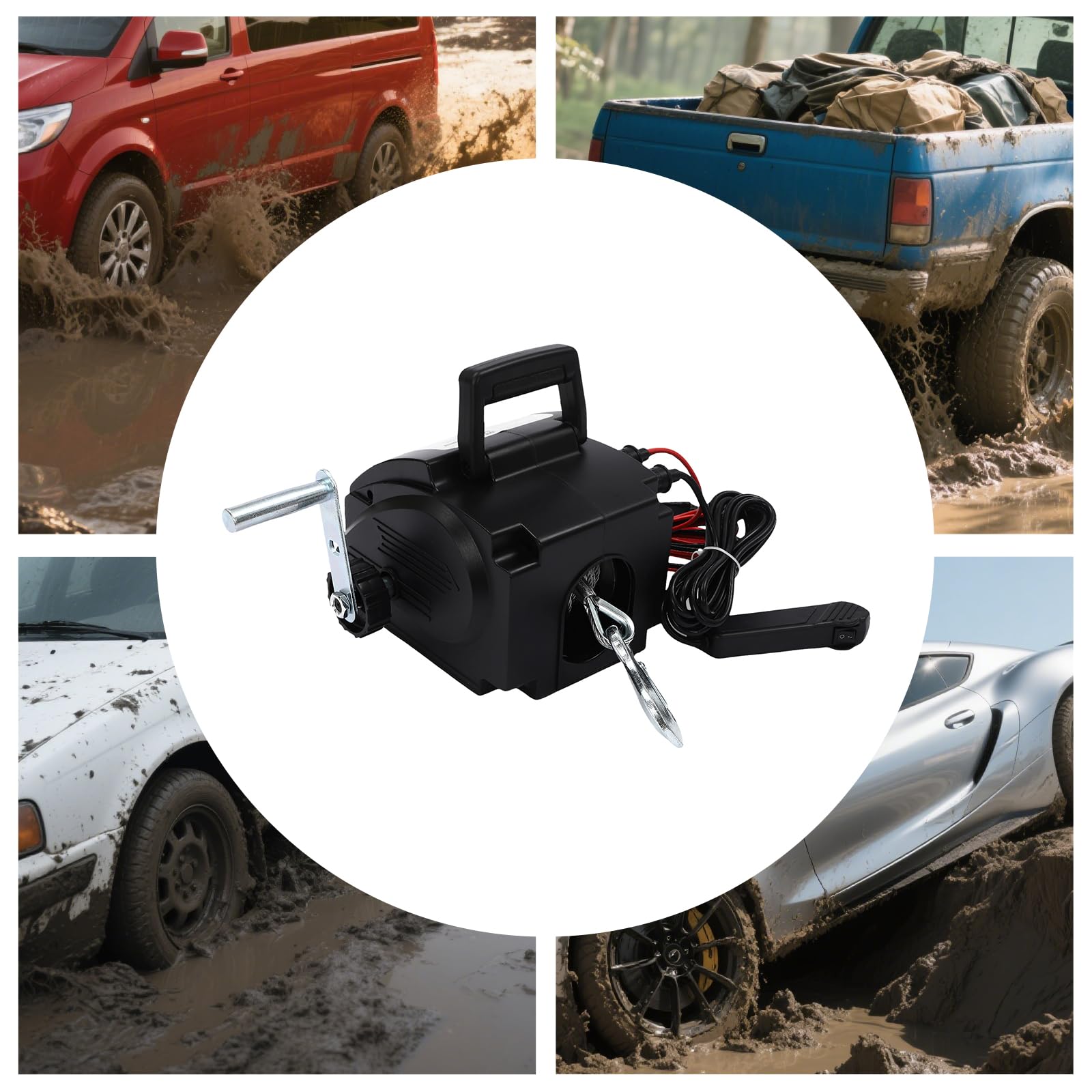 300W Seilwinde 12V Elektrisch mit Kabelfernbedienung, 2000lbs Ankerwinde Elektrisch 12V Boot, 6000lbs Seilwinde für Anhängerkupplung, 9.2m Stahlseil für Auto & Boot
