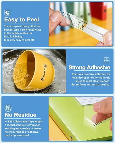 Miniatura 3 de PT-M95 - Cinta para etiquetadora de repuesto transparente para Brother M Tape MK-131 MK131 P Touch, compatible con rotuladoras Brother PT-65 PT-80