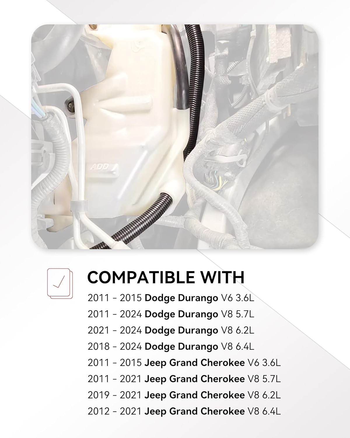 603-630 Engine Coolant Reservoir Tank with Cap Compatible with 2011-2024 Dodge Durango & 2011-2022 Grand Cherokee 3.6L 5.7L 6.2L 6.4L Replace 5165708AA, 68080551AA, 68251851AA, CH3014133