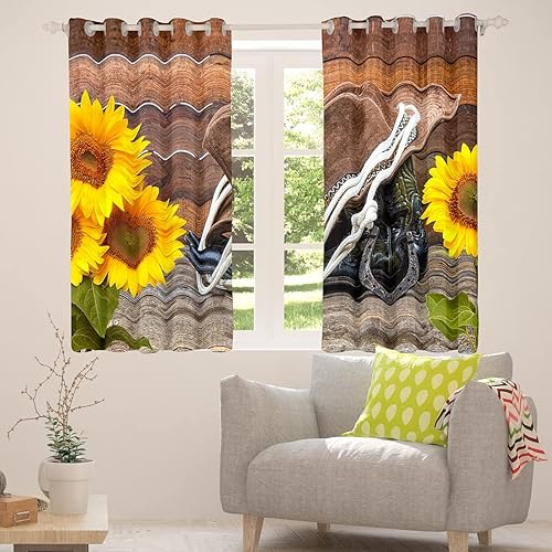 Miniatura 5 de Cortinas con diseño de botas de vaquero, sombrero, para ventanas de 30 % a 50 % de luz, diseño rústico de vaquero occidental, girasol, para sala de
