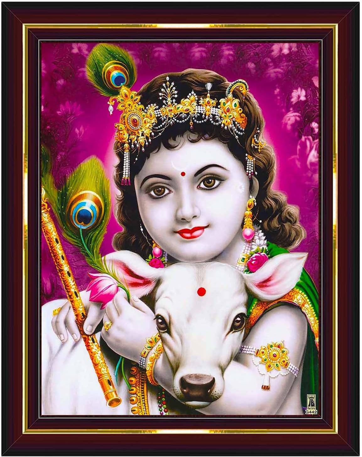 Pavan Photo Laminations Bal Gopal Shri Krishna Bala Lord Sri Kanha Ji Wall Painting Framed Home Decor (Wood,Matte,Brown,Small Size,6 x 8 Inch) B669S