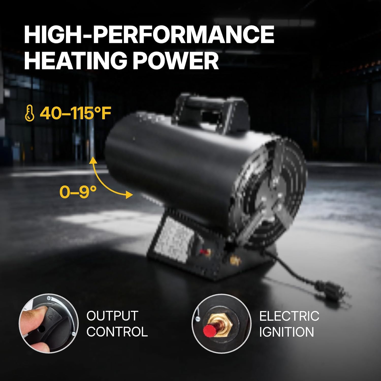 85,000 BTU Portable Forced Air Propane Heater - 10 ft Hose & Regulator Included, Adjustable Torpedo Heater for Garage, Construction Sites, Jobsite, Patio