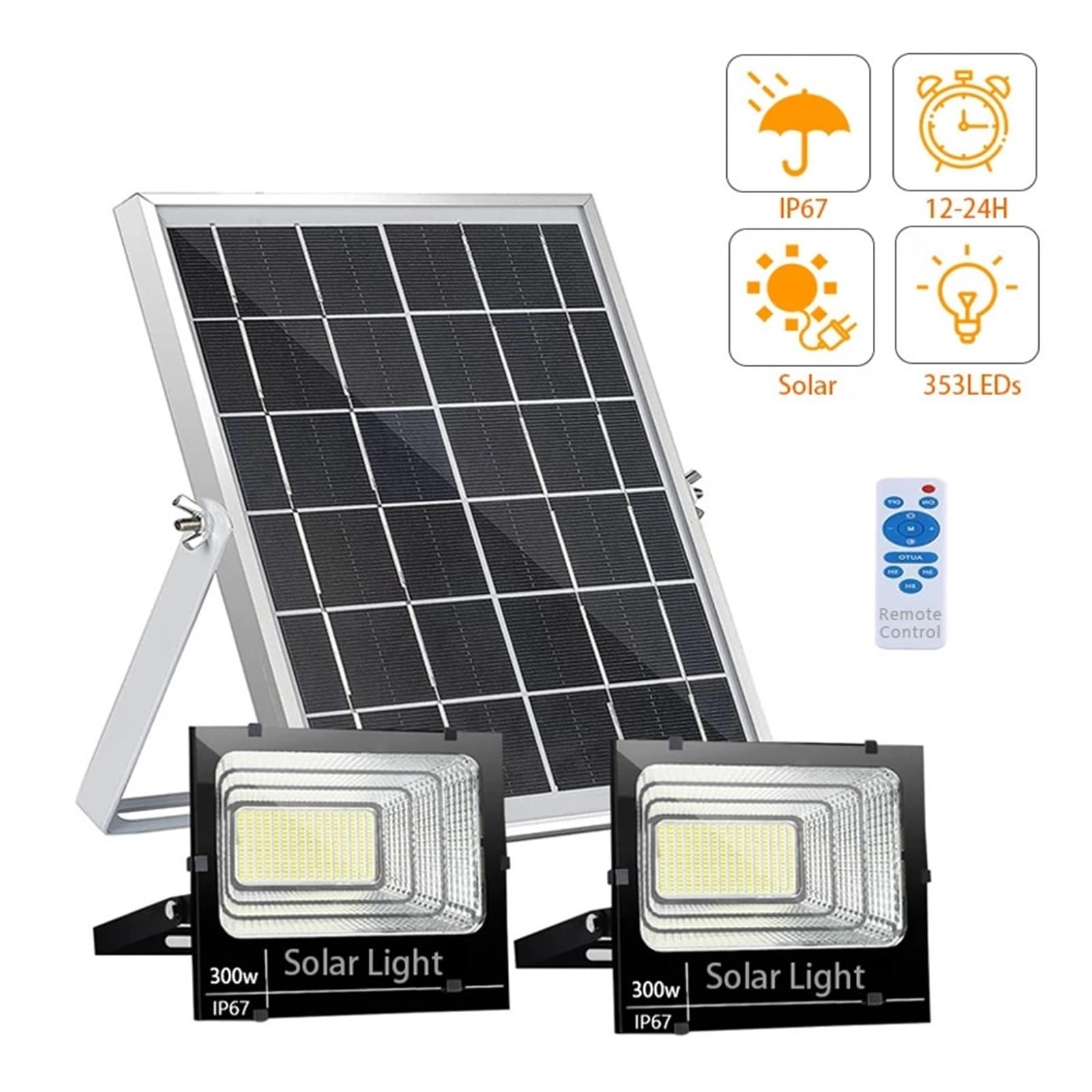 Focos exteriores, Proyectores Solares LED De 300W For Exteriores IP67, Impermeables, 353, Encendido/apagado Automático Con Control Remoto For Patio, Jardín, Camino Y(170 LEDs)