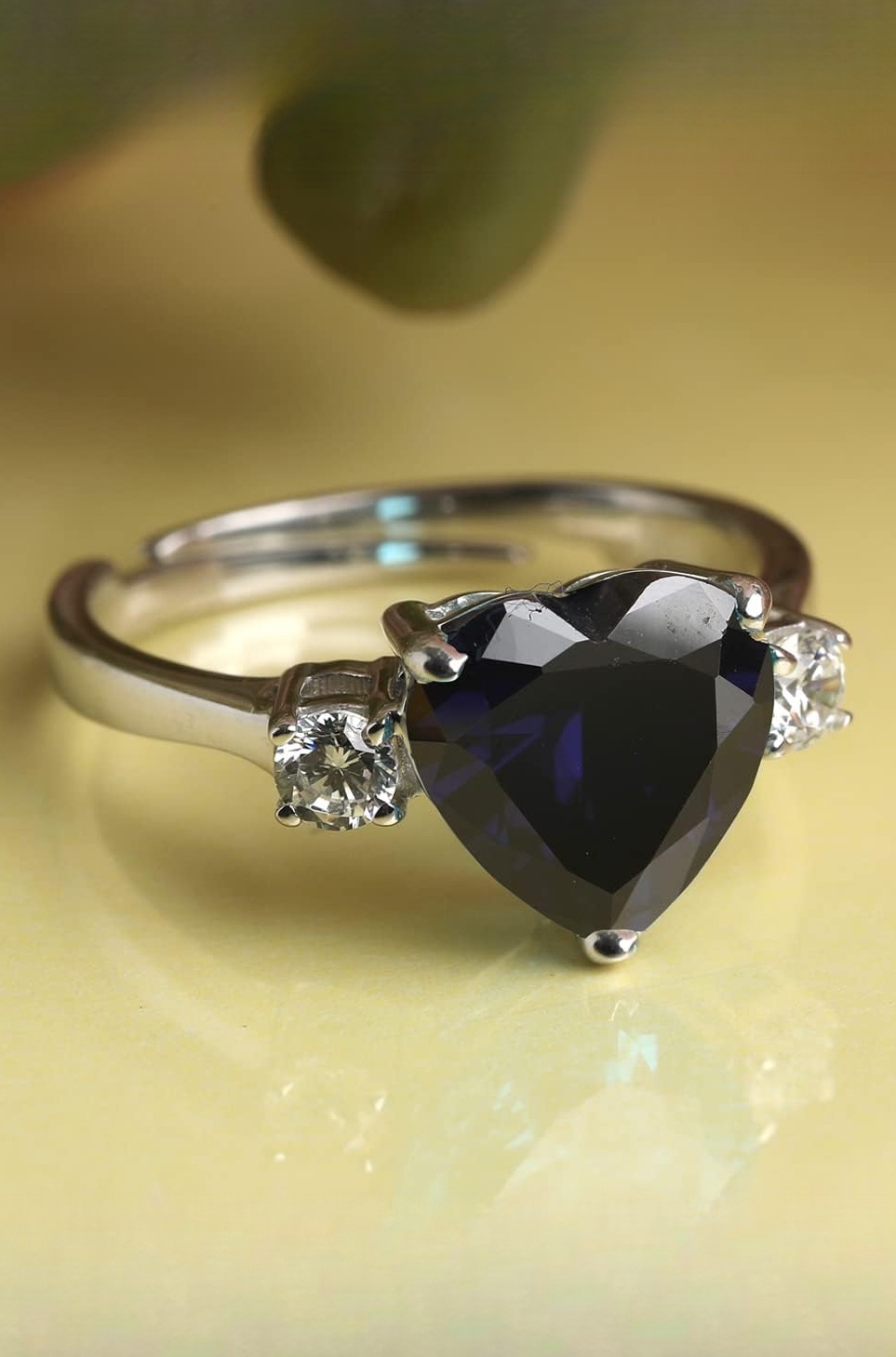 925 Sterling Silver Heart Stone Ring with Adjustable Band | Valentine Gift for Women Wife Girls