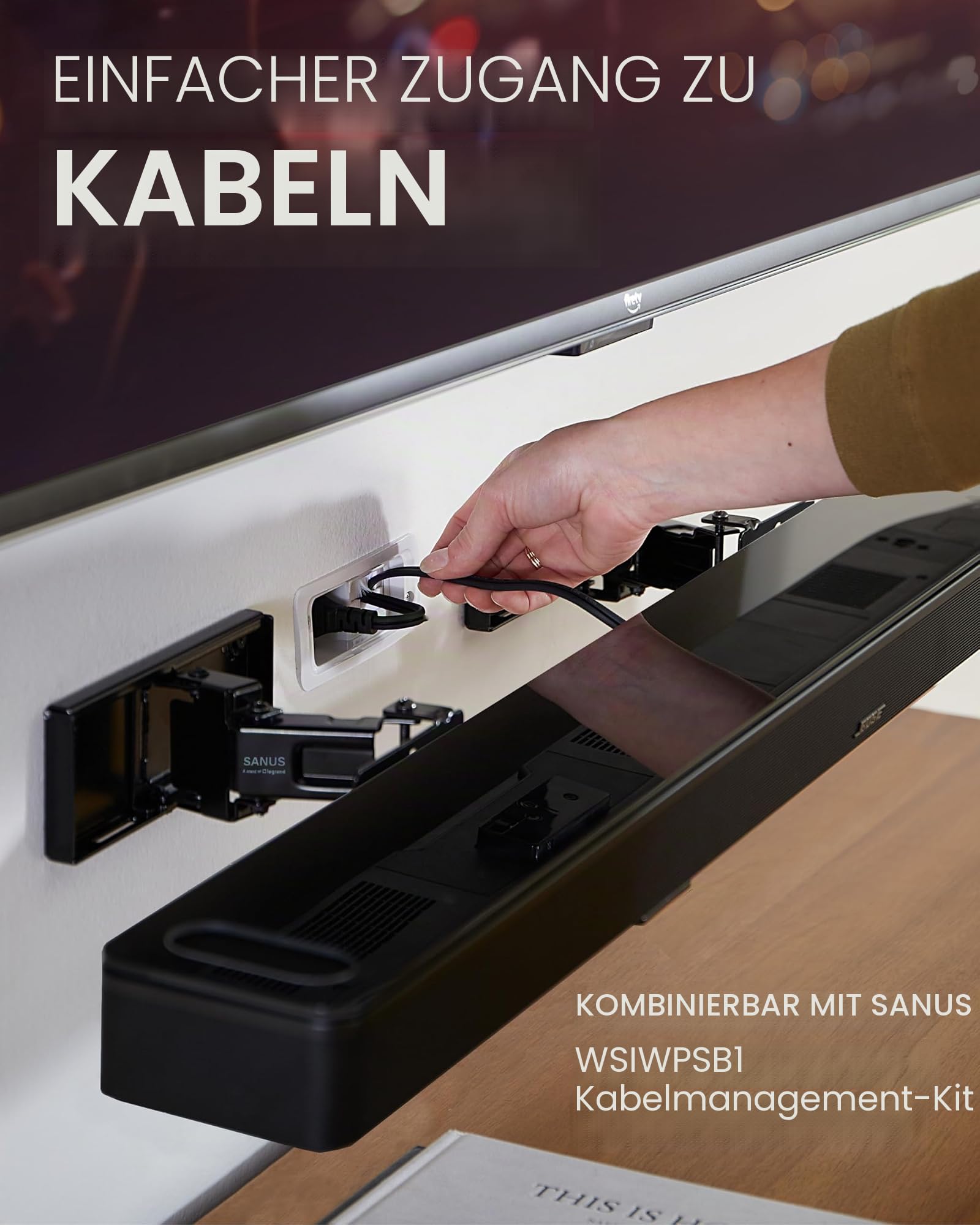 Sanus Universelle ausziehbare Soundbar-Wandhalterung – kompatibel mit den meisten Soundbars, unter TV-Lautsprecherhalterungen für eine einfache und sichere Installation Ihrer Soundbar