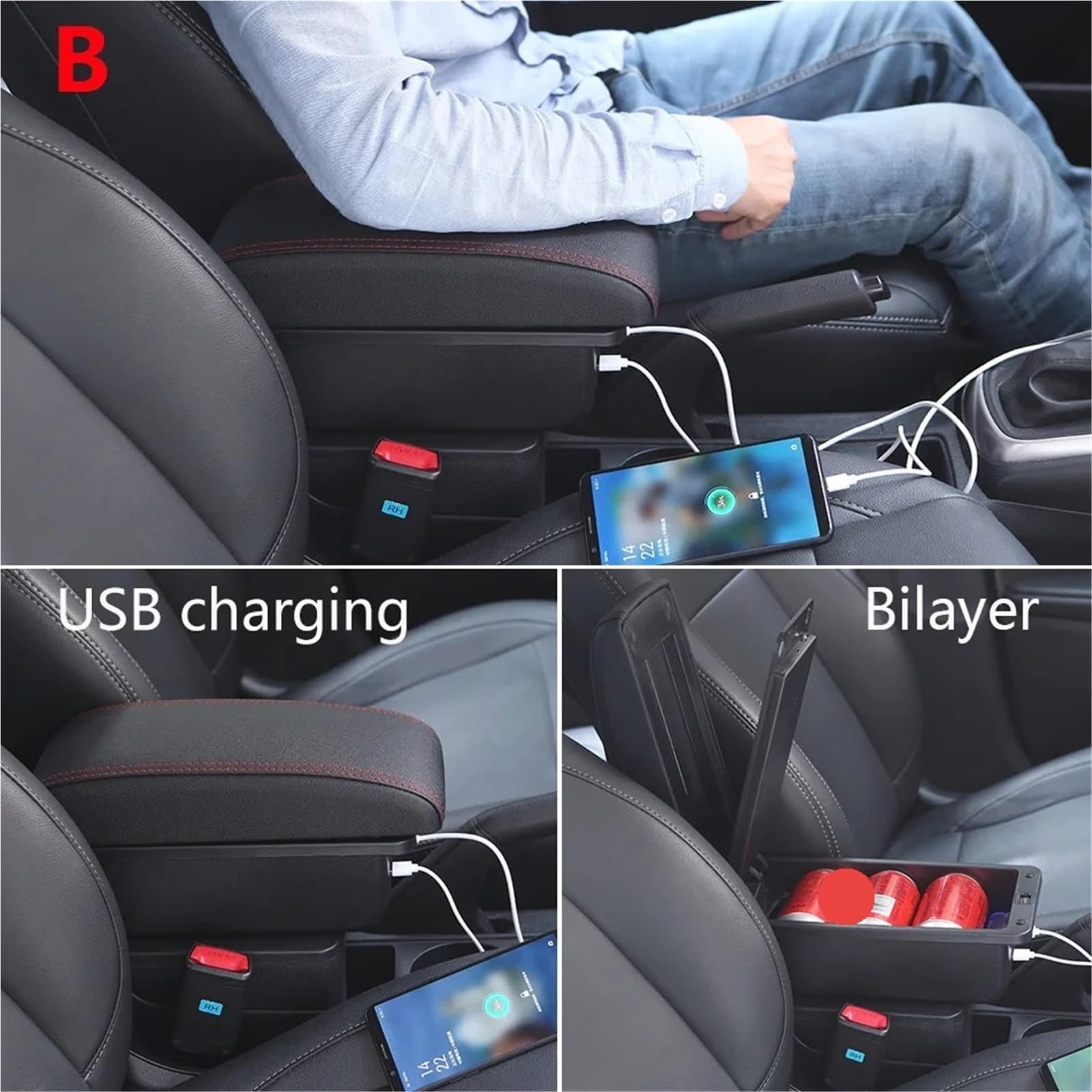 Center Console Armsteun Deksel Pasuje do KIA RIO STONIC KIA Rio Lx Cerato Podłokietnik Box Car Podłokietnik Retrofit Część Schowek Car Accessory(C2 Black line NO USB)