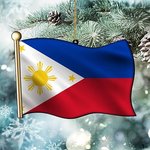 Miniatura 3 de WoGuangis Adorno acrílico de Navidad de Filipinas, decoración de árbol de Navidad, adorno de Navidad nacional para niños, bandera de Filipinas,