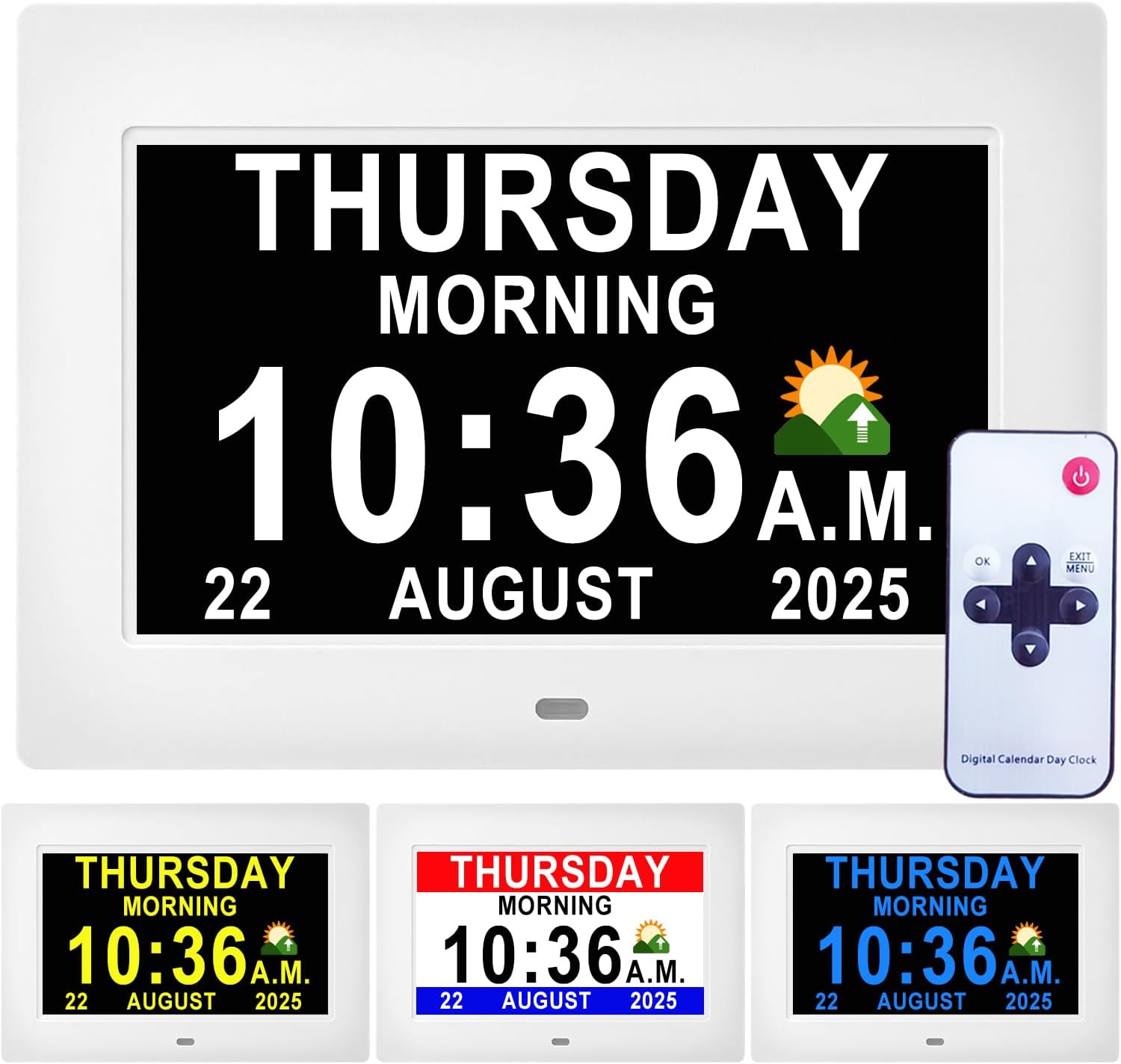 MASSII 𝗨𝗽𝗴𝗿𝗮𝗱𝗲𝗱 Dementia Clock 19 Alarms with Auto DST, DIY Custom Reminders,10 Auto-Dim Options, Non-Abbreviated Digital Clock for Elderly, Memory Battery Included (7 Inch with Remote)