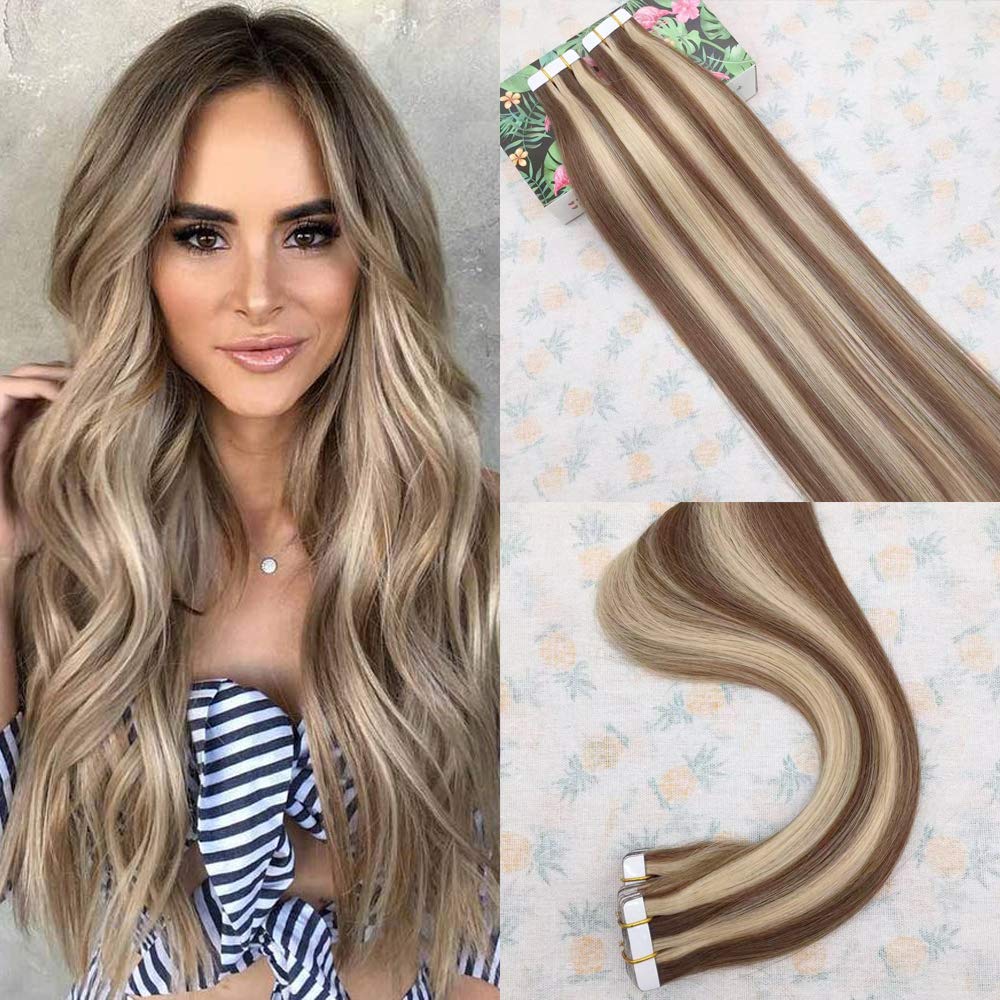 HIKYUU 14 Inches 20pcs/30g Remy Real Hair Adhesive Tape in