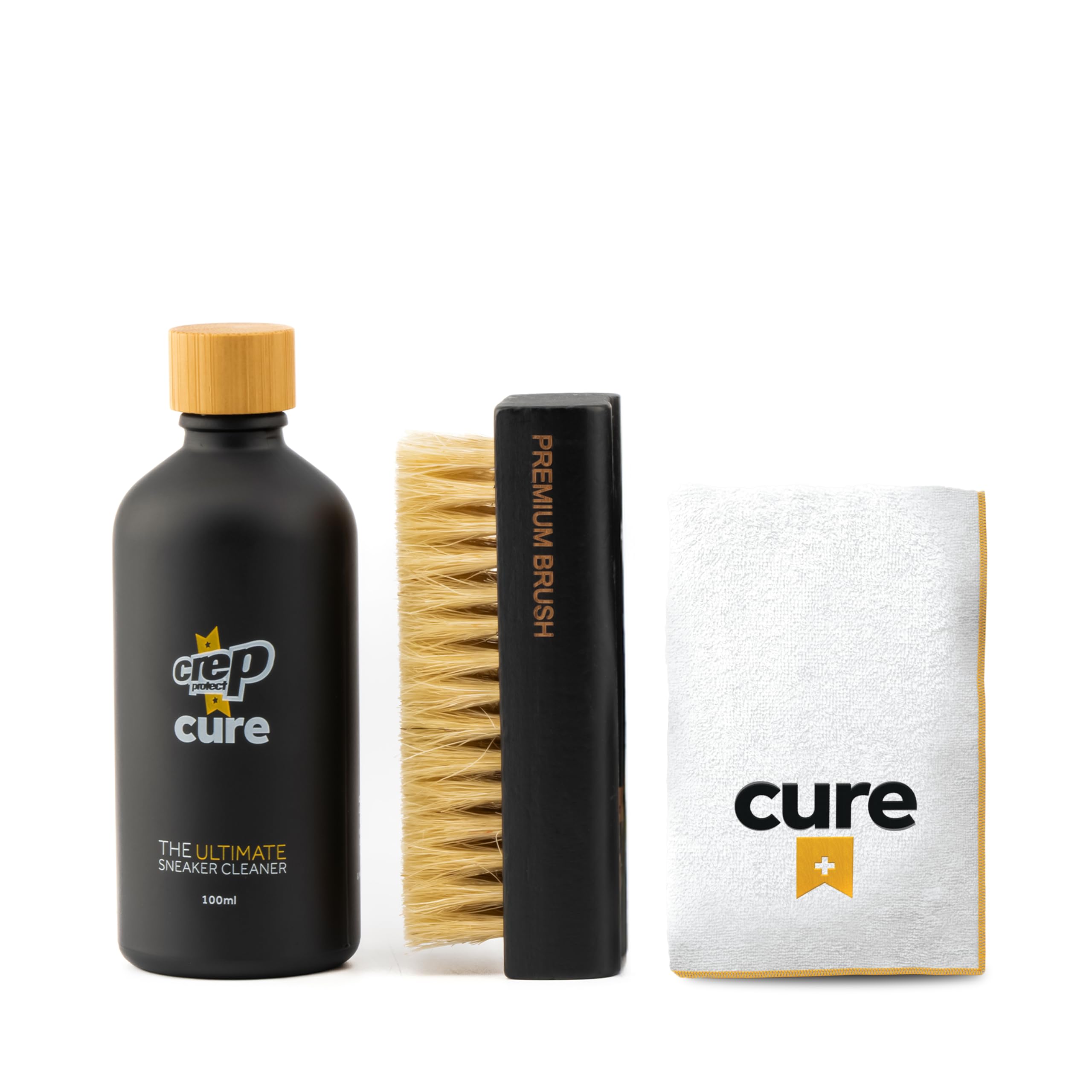 Shoe Cleaner Kit - Cure Premium Sneaker Cleaning Travel Kit with 3.5oz Solution, Premium Brush, and Microfiber Cloth