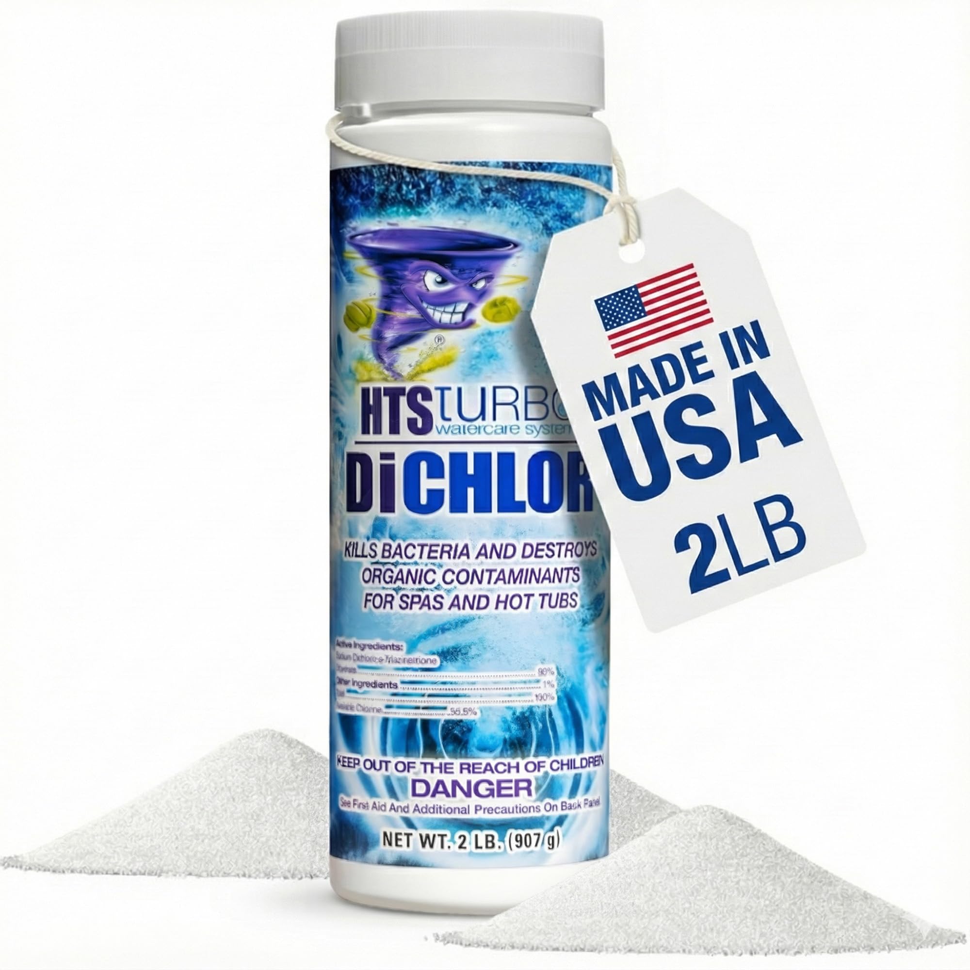 Dichlor Granular Chlorine Sanitizer for Hot Tubs and Spas (2 lbs) Made in The U.S.A.