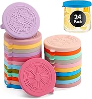 Vista 1 de Tapas de silicona coloridas para tarros de yogur de vidrio de 5 oz Juego de 24 tapas para botellas Oui Herméticas, reutilizables, de grado