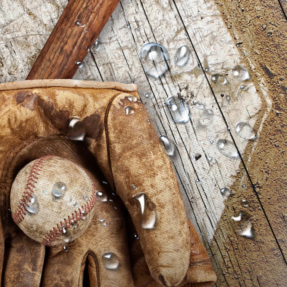 JAWO Baseball Shower Curtain for Bathroom, Grunge Baseball Glove Bat on Wooden Men Boys Sports Theme Profession Polyester Fabric Bath Accessories Curtains Decor with 12PCS Hooks 69X70 Inches image 5