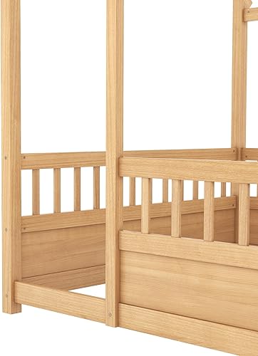 Miniatura 16 de Bellemave Cama Montessori de madera con valla y techo para niños, marco de cama individual para niños, niñas (individual, blanco)