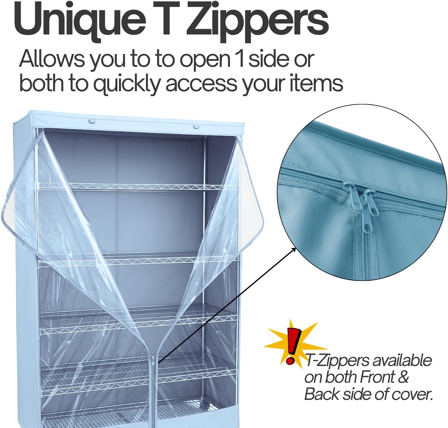 Formosa Covers Storage Shelving Rack Cover with One See Through PVC Panel in Color Glacier Blue (60" W x 24" D x 72" H)