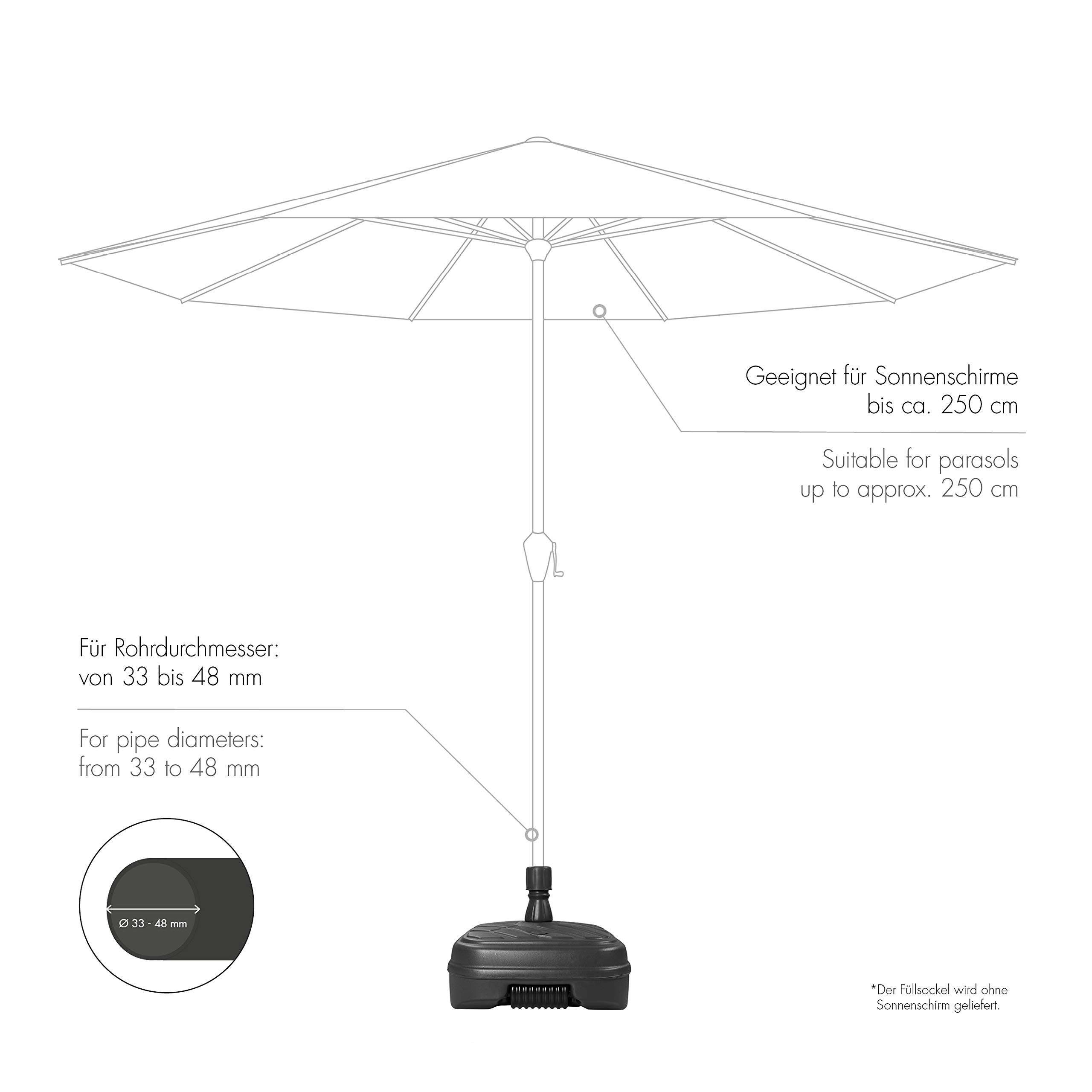 Doppler HDPE Füllsockel mit Rolle - Für Sonnenschirme bis 300 cm - Mit Sand oder Wasser befüllbar - Für optimale Stabilität - 48 Liter - Anthrazit