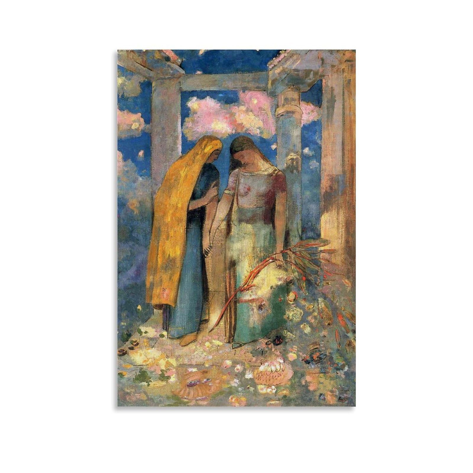 Yyueqil Unframe Odilon Redon Prints Mystical Conversation Wall Art Wall Art Aesthetic Canvas Painting Picture Living Room Decor Home 08X12inch(20X30cm)