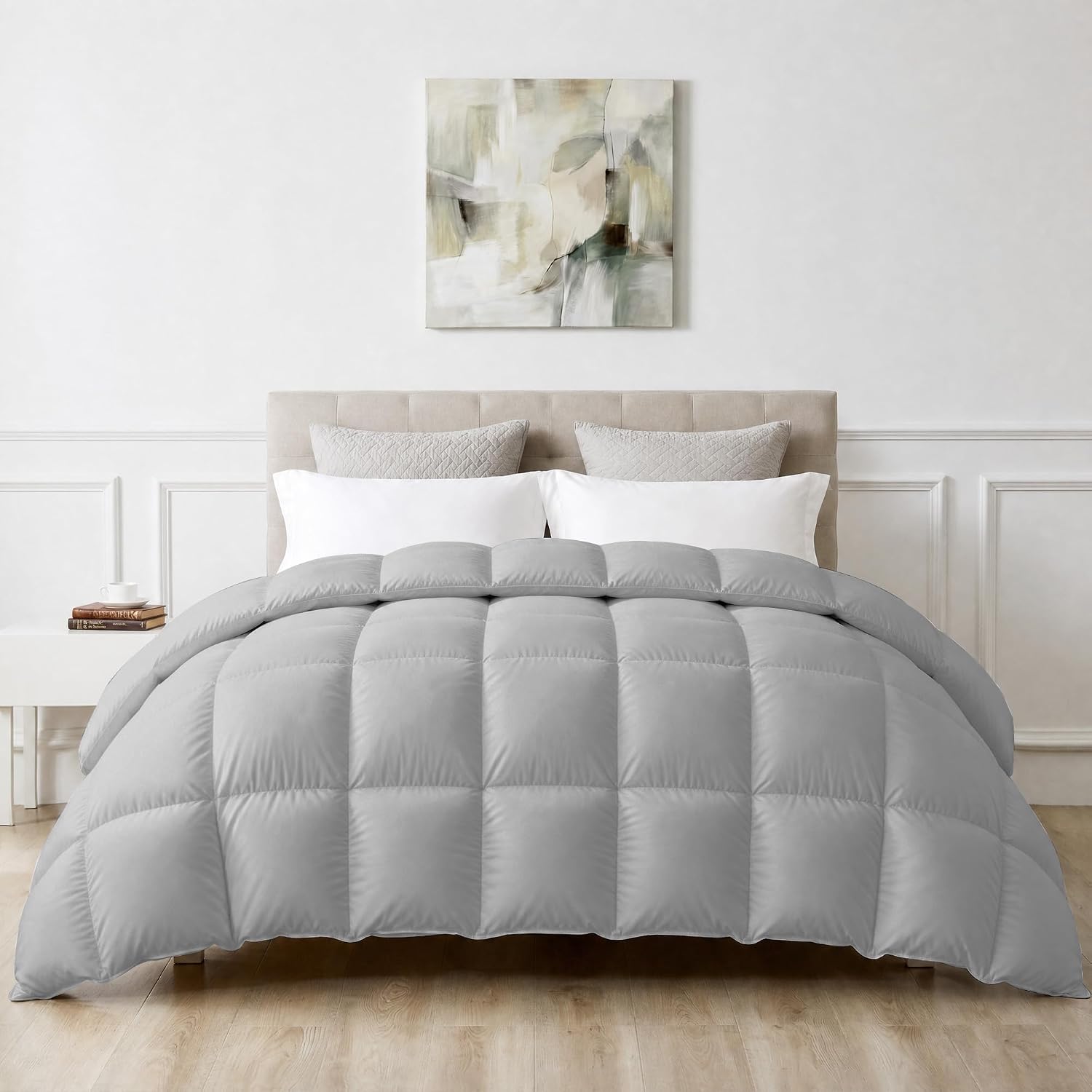 puredown® Goose Feather Down Fiber Comforter Oversized King Size, All Season 100% Cotton Duvet Insert Medium Warmth, Cloud Soft Hotel Luxury Collection Bedding Comforters Grey 116"x98"