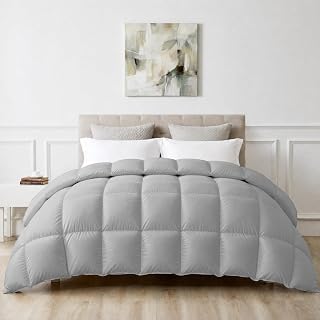 puredown® Goose Feather Down Fiber Comforter King Size, Lightweight 100% Cotton Duvet Insert Medium Warmth, Cloud Soft Hotel Luxury Collection Bedding Comforters Grey 106"x90"