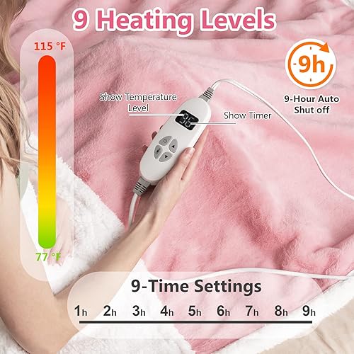 Miniatura 4 de Giantex Manta térmica de 60 x 50 pulgadas manta de calentamiento con 10 niveles de calefacción temporizador de 9 horas apagado automático protección